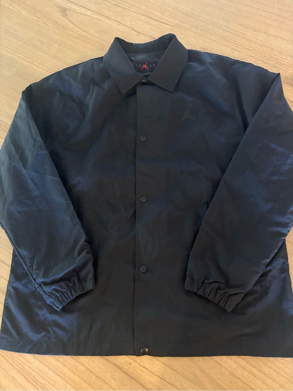 Jordan Coach Jacket Mens L Black Snap Front Ripstop Pockets FN4541-010 NWT